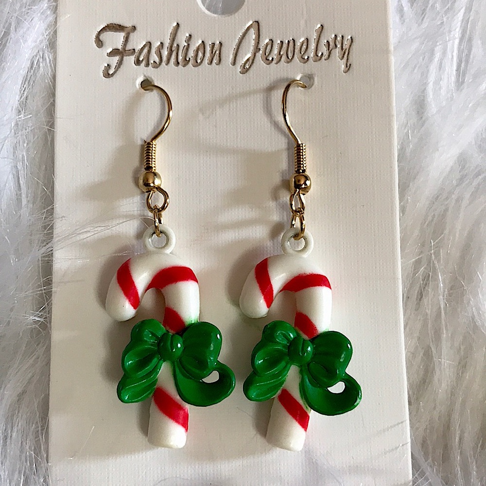 Christmas candy cane earrings costume jewelry